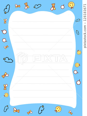 Cute Blue Lined Paper Template with Cartoon Clouds and Smileys Perfect for Notes or Journals 128181671