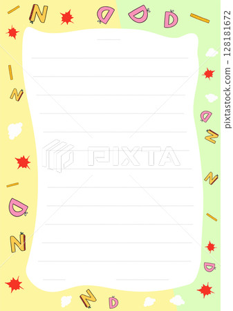 Cute pastel stationery paper design featuring alphabet letters and playful doodles perfect for notes journaling or kids crafting projects 128181672