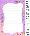 Cute Pink Purple Stationery Paper Template with Stars Leaves and Rings Design Perfect for Notes or Letters 128181675