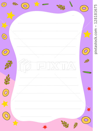 Cute Pink Purple Stationery Paper Template with Stars Leaves and Rings Design Perfect for Notes or Letters Cute Pink Purple Stationery Paper Template with Stars Leaves and Rings Design Perfect for Notes or Letters 128181675