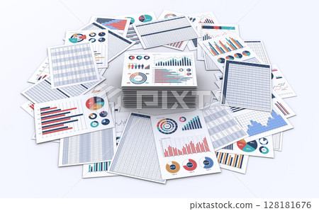 A pile of business documents and papers scattered around it A pile of business documents and papers scattered around it 128181676