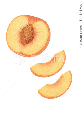 水彩插圖：多汁的桃子片 128181790