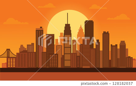 City Buildings Stand Still as Soft Evening Light Quietly Across the Urban Landscape 128182037