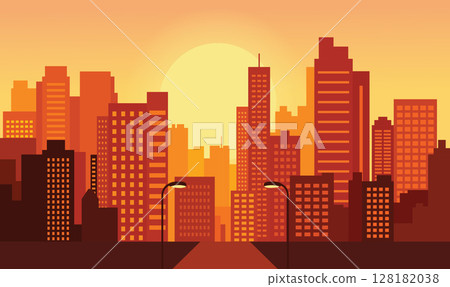 City Buildings Stand Still as Soft Evening Light Quietly Across the Urban Landscape City Buildings Stand Still as Soft Evening Light Quietly Across the Urban Landscape 128182038