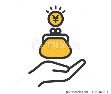 Palm, wallet and coin with yen mark | Money, savings and payment vector material 128182091