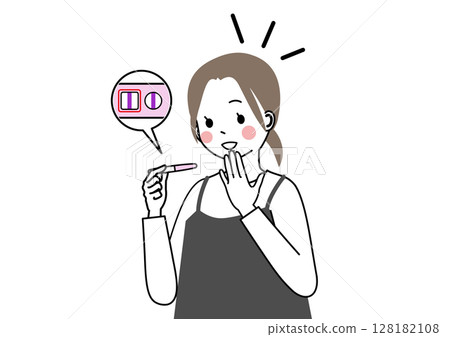 一名婦女透過妊娠測試得知自己懷孕了，她很高興 128182108