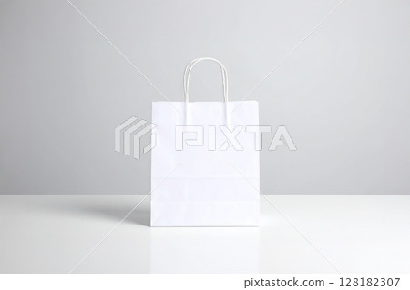 A simple white paper bag mockup. For graphic design work, portfolio, and rough images. 128182307