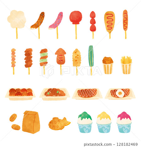 街頭美食水彩插圖 128182469