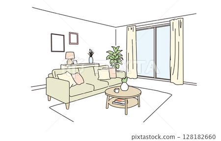 簡約時尚的客廳線描插畫 128182660