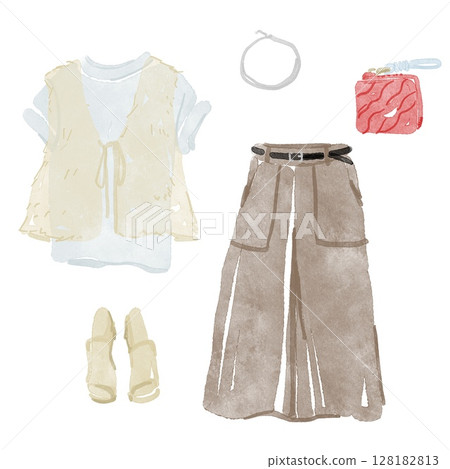 Watercolor style hand-painted fashion illustration coordination summer 128182813
