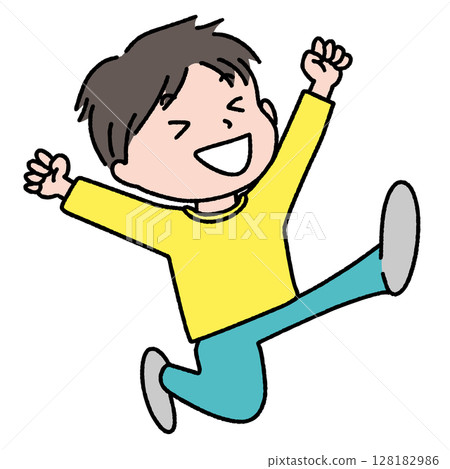 Illustration of a young man jumping in joy 128182986