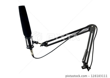 Studio microphone for podcasting or streaming on a boom arm with a white background Studio microphone for podcasting or streaming on a boom arm with a white background 128183111