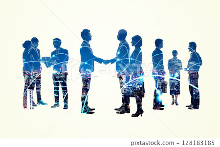 跨國商界人士團體剪影與網路圖像拼貼 128183185