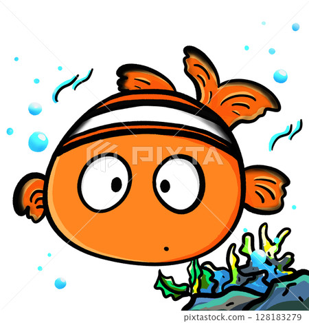 Cute clownfish near coral cartoon illustration Cute clownfish near coral cartoon illustration 128183279