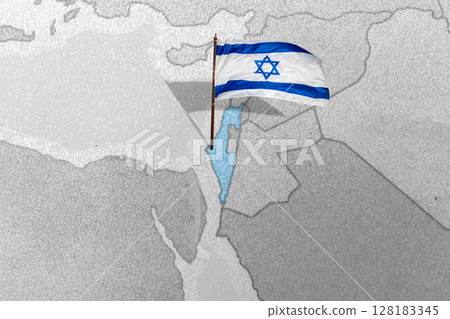 The Israel flag on the world map. Iran-Israel confrontation, military war conflict The Israel flag on the world map. Iran-Israel confrontation, military war conflict 128183345