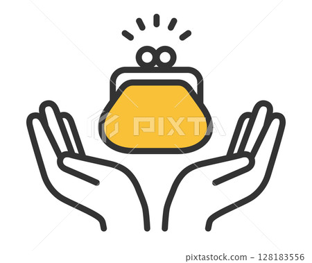 Illustration of two hands and a wallet to protect savings and household finances | Money and household management icon vector material 128183556
