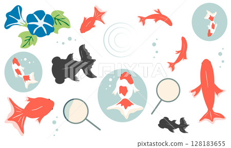 Goldfish and summer simple illustration set 128183655
