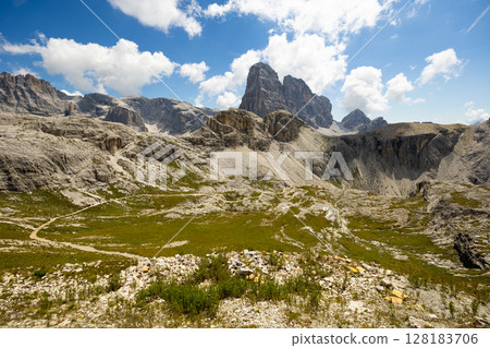 Hiking through Dolomite Mountains 128183706