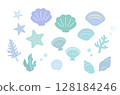 貝殼和海洋主題插圖集（無主線） 128184246