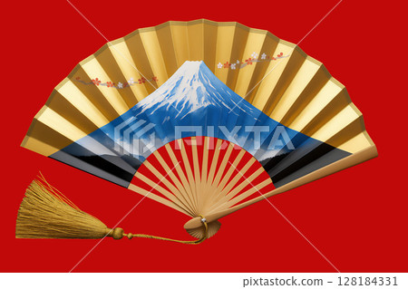 富士山圖案的折扇 128184331