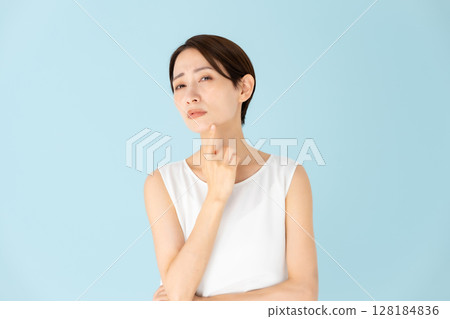 Woman, casual, skin care, worries Woman, casual, skin care, worries 128184836