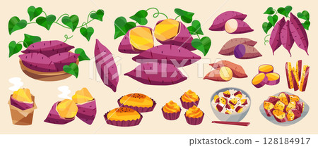 Autumn taste: Sweet potato set illustration 128184917