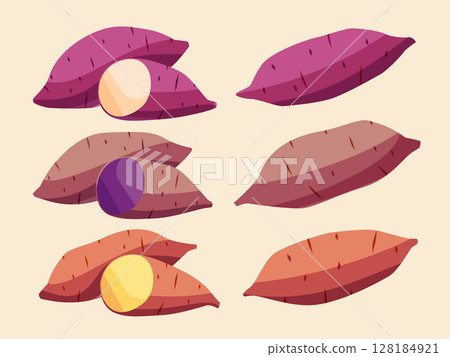 秋季蔬菜：三種紅薯的插圖 128184921