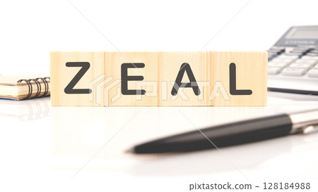 The concept word ZEAL is assembled from wooden cubes. The composition emphasizes motivation. The concept word ZEAL is assembled from wooden cubes. The composition emphasizes motivation. 128184988