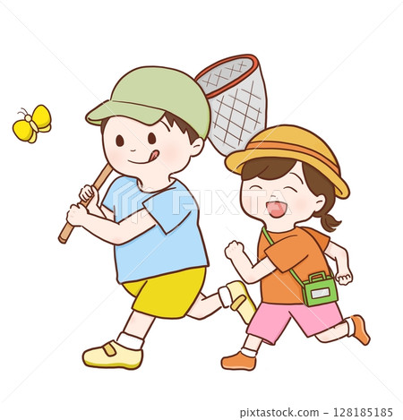 孩子們捉昆蟲（彩色） 128185185