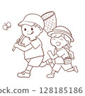 Children catching insects (line drawing) 128185186