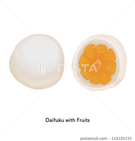 日式點心_水果大福蜜柑 - 色鉛筆插畫 128185255