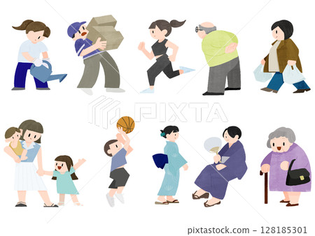 A set of colorful illustrations of people of various ages A set of colorful illustrations of people of various ages 128185301