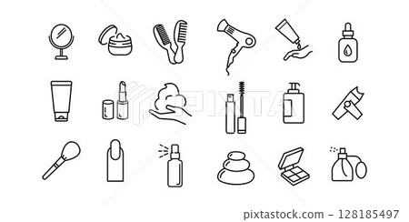 Salon related premium icon set. Vector elements with editable stroke. Isolated on a white background Salon related premium icon set. Vector elements with editable stroke. Isolated on a white background 128185497