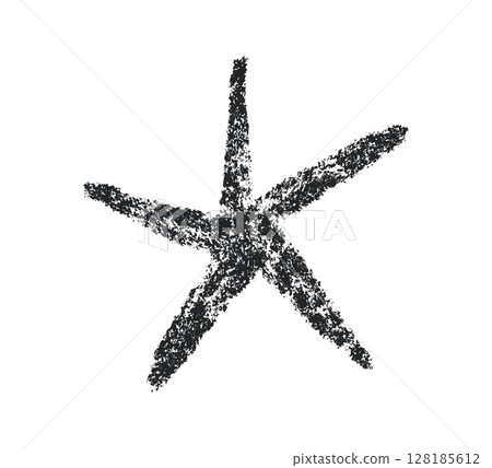 Crayon star drawing. Doodle chalk star symbol. Hand drawn childish pastel design element. Crayon texture shine. Pencil sketch twinkle icon. Vector illustration on white background 128185612