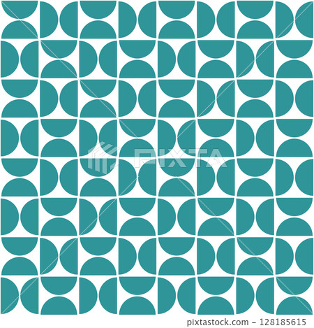 Abstract bauhaus seamless pattern. Half circle shapes background. Monochrome geometric simple art design. Blue texture in bauhaus style. Vintage mosaic seamless pattern. Vector illustration 128185615