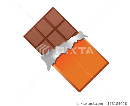 Brown block of dark chocolate bar icon with orange packaging Brown block of dark chocolate bar icon with orange packaging 128185628