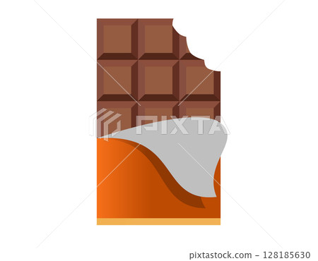 Brown block of dark chocolate bar icon with orange packaging Brown block of dark chocolate bar icon with orange packaging 128185630