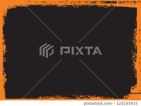 Halloween black template banner background with grunge orange border 128185635