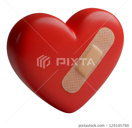 Broken Heart with a Bandage Minimalist 3D Rendering in a Soft And Smooth Renderer 128185780