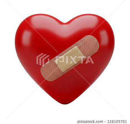 Broken Heart with a Bandage Minimalist 3D Rendering in a Soft And Smooth Renderer 128185781