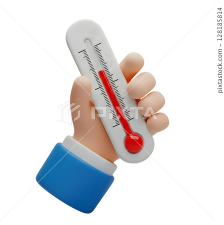 Hand Holding a Thermometer Minimalist 3D Rendering in a Soft And Smooth Renderer 128185814