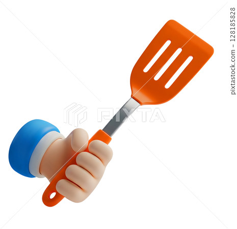 Hand Holding an Kitchen Spatula Minimalist 3D Rendering in a Soft And Smooth Renderer 128185828