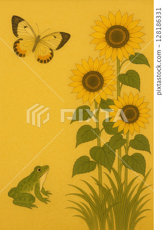 Japanese painting of sunflowers 128186331