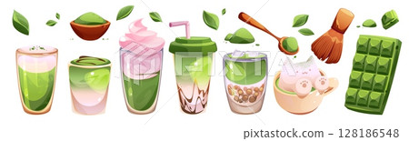 Matcha drinks and desserts collection 128186548