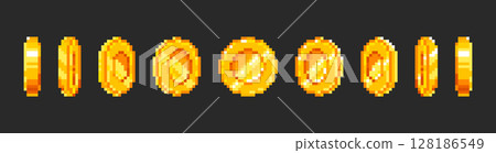Rotating pixel gold coin animation frames 128186549