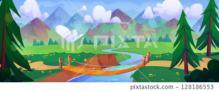 Scenic mountain landscape with blue river Scenic mountain landscape with blue river 128186553