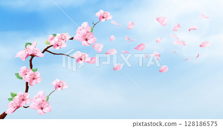 Realistic pink sakura blossom branch 128186575