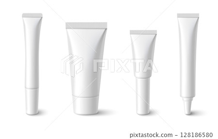 Lip tube set with white plastic squeeze containers 128186580