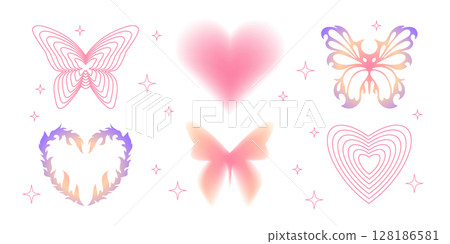 Y2K elements with butterfly and hearts 128186581