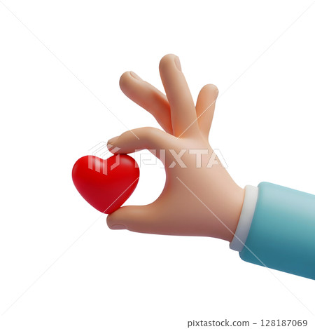Hand Holding a Red Heart Minimalist 3D Rendering in a Soft And Smooth Renderer Hand Holding a Red Heart Minimalist 3D Rendering in a Soft And Smooth Renderer 128187069